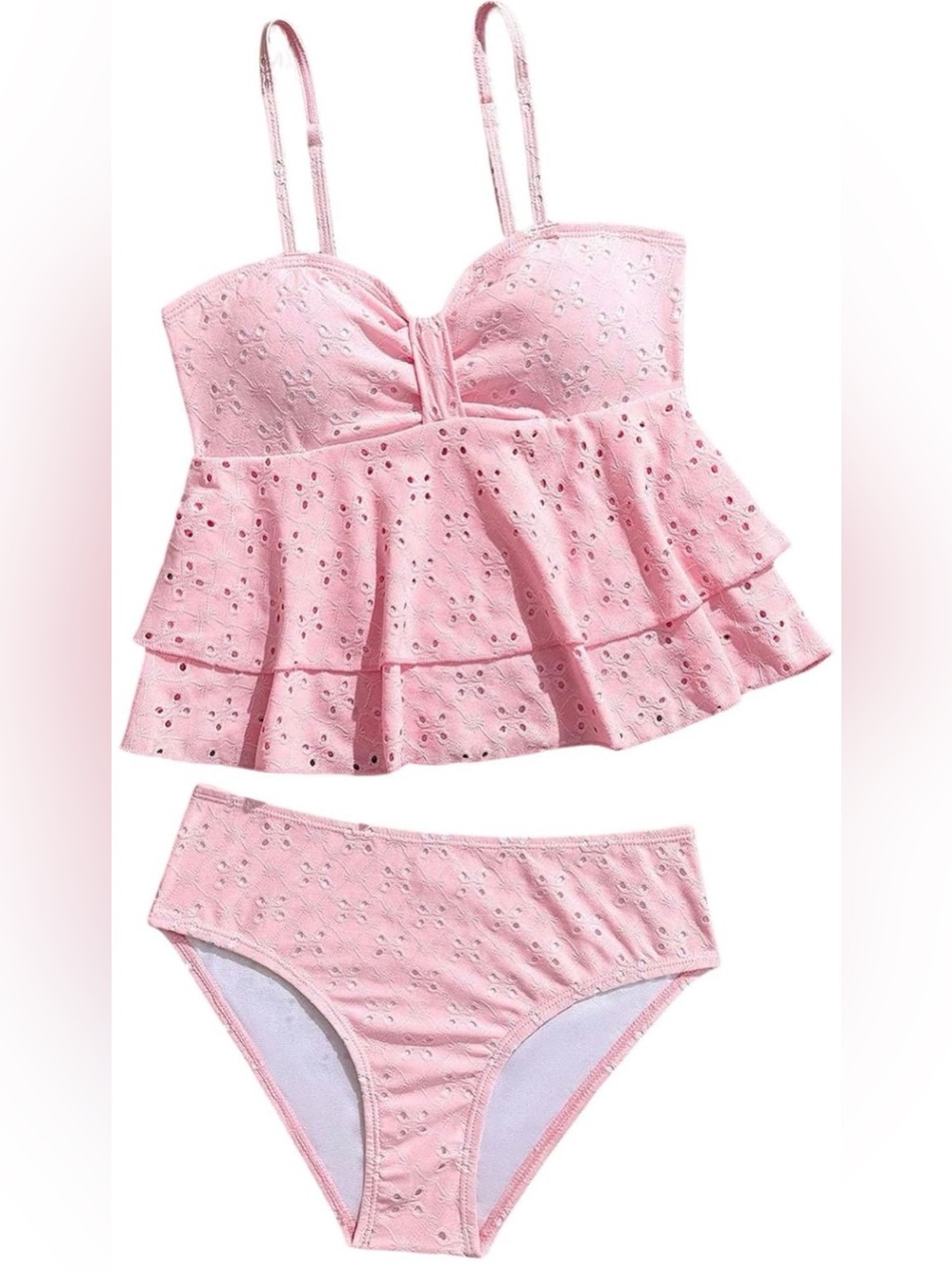 Amazon Pink Eyelet Ruffle Tankini Set